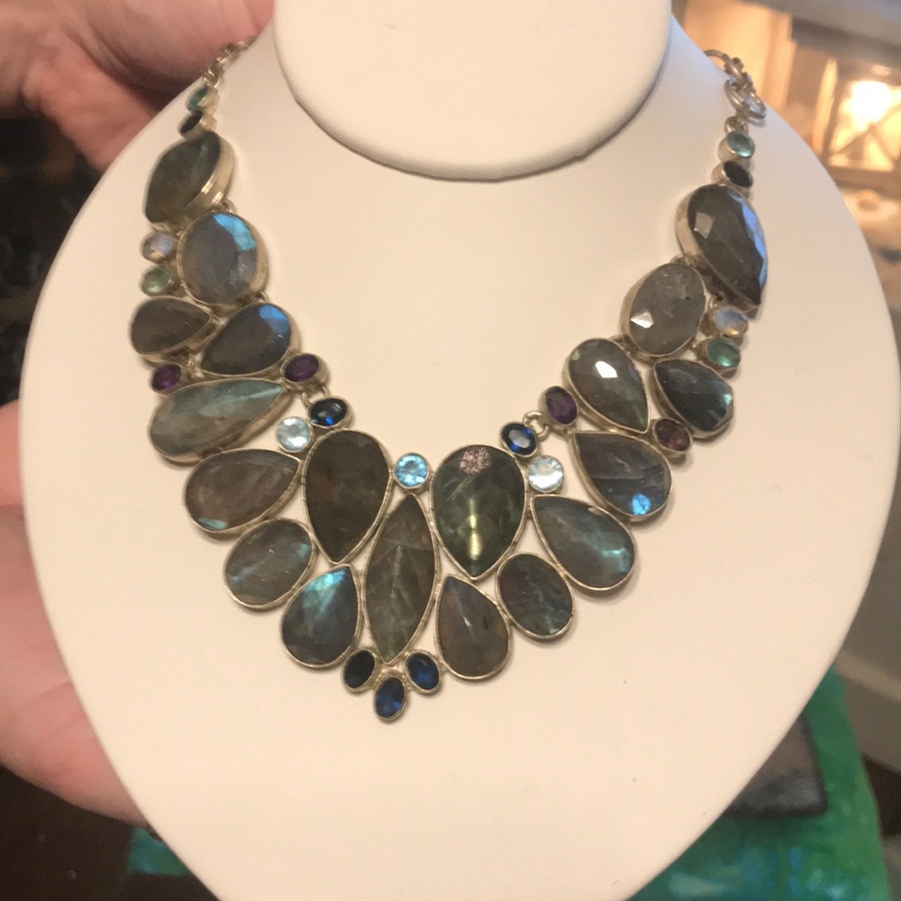 Labradorite amethyst opal sapphire necklace